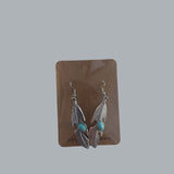 Feather Drop Earrings – Silver-Tone with Turquoise Stone Accent