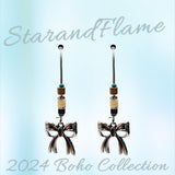 Bow Dangle Earrings – Silver-Tone with Beaded Hook Detail