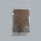 Monstera Leaf Dangle Earrings – Silver-Tone with Beaded Hook Detail