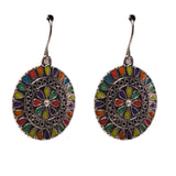 Colorful Mandala Dangle Earrings – Bohemian Silver-Tone with Enamel Accents