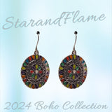 Colorful Mandala Dangle Earrings – Bohemian Silver-Tone with Enamel Accents