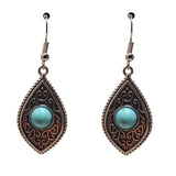Vintage Teardrop Dangle Earrings – Silver-Tone with Turquoise Stone Accent