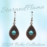 Vintage Teardrop Dangle Earrings – Silver-Tone with Turquoise Stone Accent