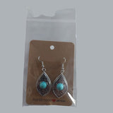 Vintage Teardrop Dangle Earrings – Silver-Tone with Turquoise Stone Accent