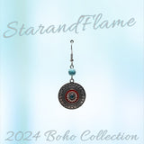 Bohemian Round Medallion Earrings – Silver-Tone with Turquoise Bead & Red Enamel Accent