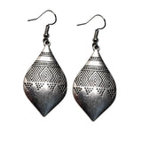 Ethnic Tribal Teardrop Earrings – Vintage Silver-Tone Geometric Engraved Design