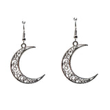 Crescent Moon Dangle Earrings – Silver-Tone Filigree Bohemian Design