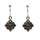 Colorful Gemstone Dangle Earrings – Vintage Silver-Tone Floral Diamond Design