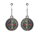 Bohemian Mandala Earrings – Silver-Tone with Colorful Enamel Petals