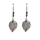 Leaf Filigree Dangle Earrings – Silver-Tone with Beaded Accents