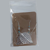 Leaf Filigree Dangle Earrings – Silver-Tone with Beaded Accents