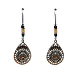 Mandala Teardrop Dangle Earrings – Silver-Tone with Beaded Hooks