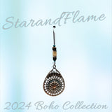 Mandala Teardrop Dangle Earrings – Silver-Tone with Beaded Hooks