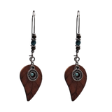 Bohemian Wooden Leaf Earrings with Turquoise Beads