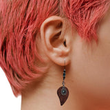 Bohemian Wooden Leaf Earrings with Turquoise Beads