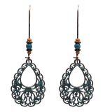 Bohemian Teal Filigree Teardrop Earrings