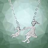 Playful mother and daughter pendant necklace